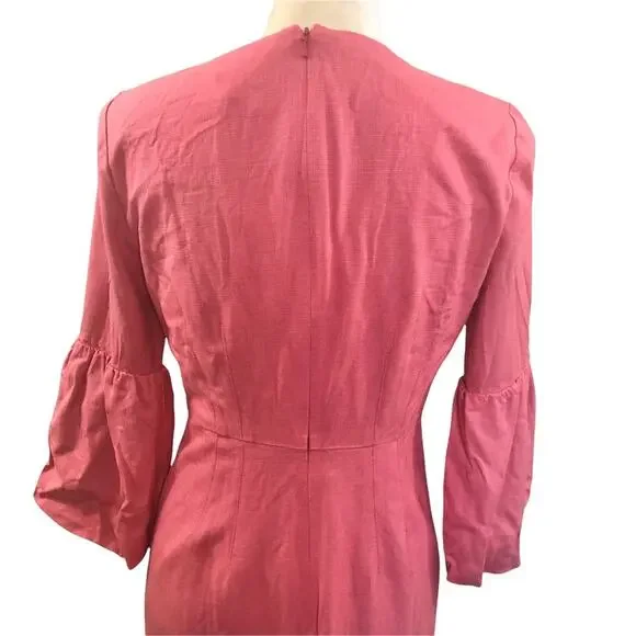 Veronica Beard Amalita Tea Length Pencil Midi Dress Bell Sleeve Melon Size 2 NWT - Picture 9 of 12